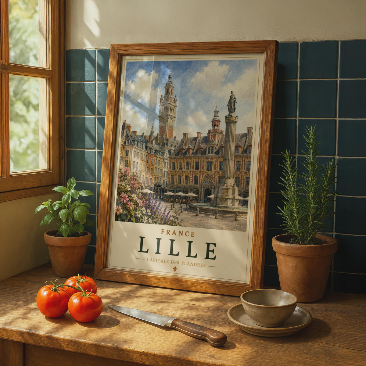 Lille France Travel Poster, Grand Place Watercolour Wall Art, Capitale des Flandres Print