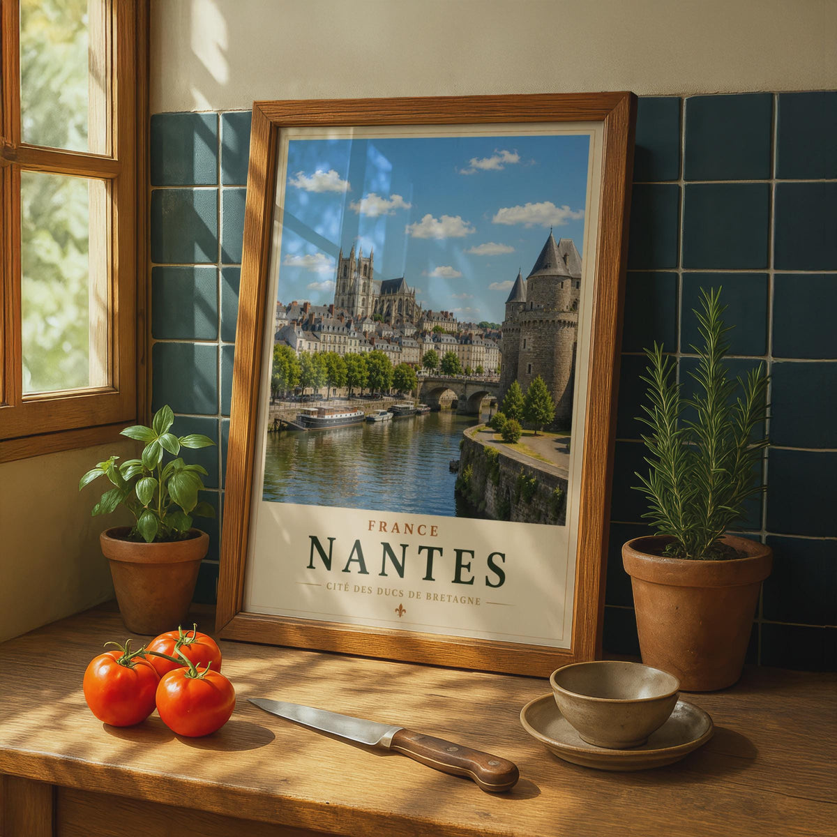 Nantes France Travel Poster, Cite des Ducs de Bretagne, French City Wall Art