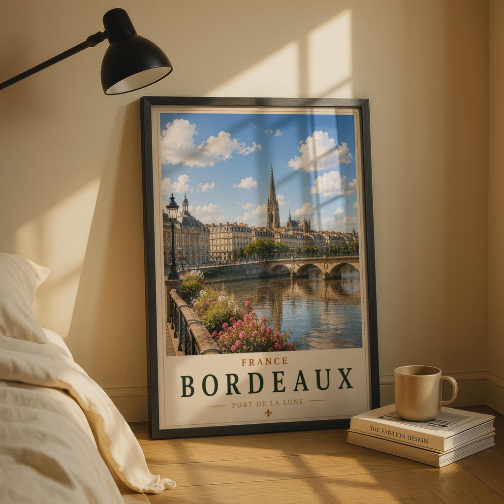 Bordeaux France Travel Poster, Port de la Lune Garonne River Wall Art Print