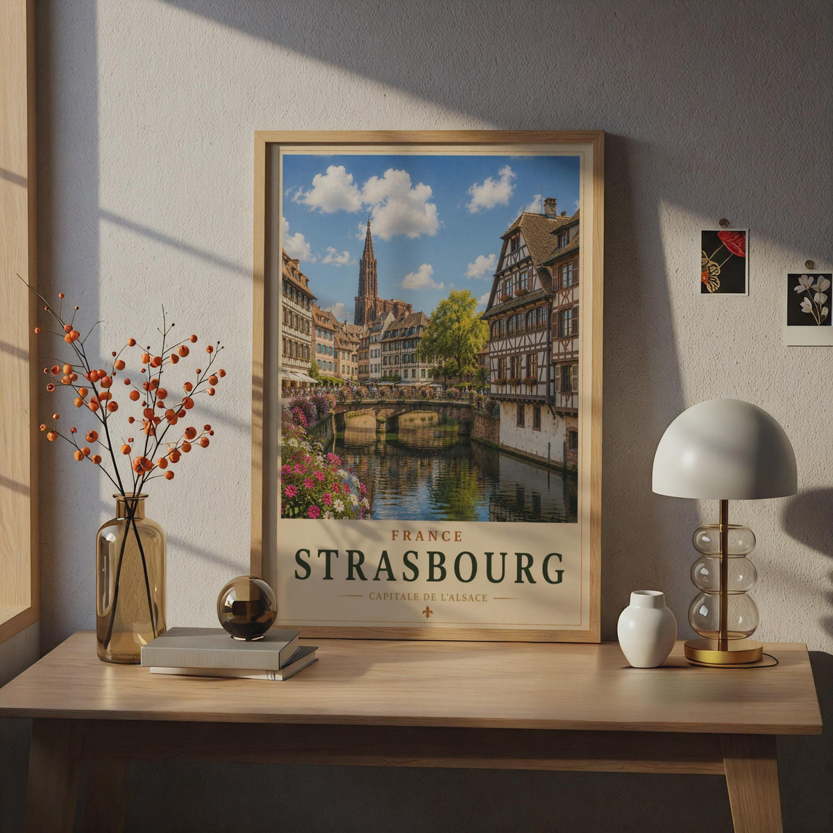 Strasbourg France Travel Poster, Alsace Canal Wall Art, French City Print, Vintage Style