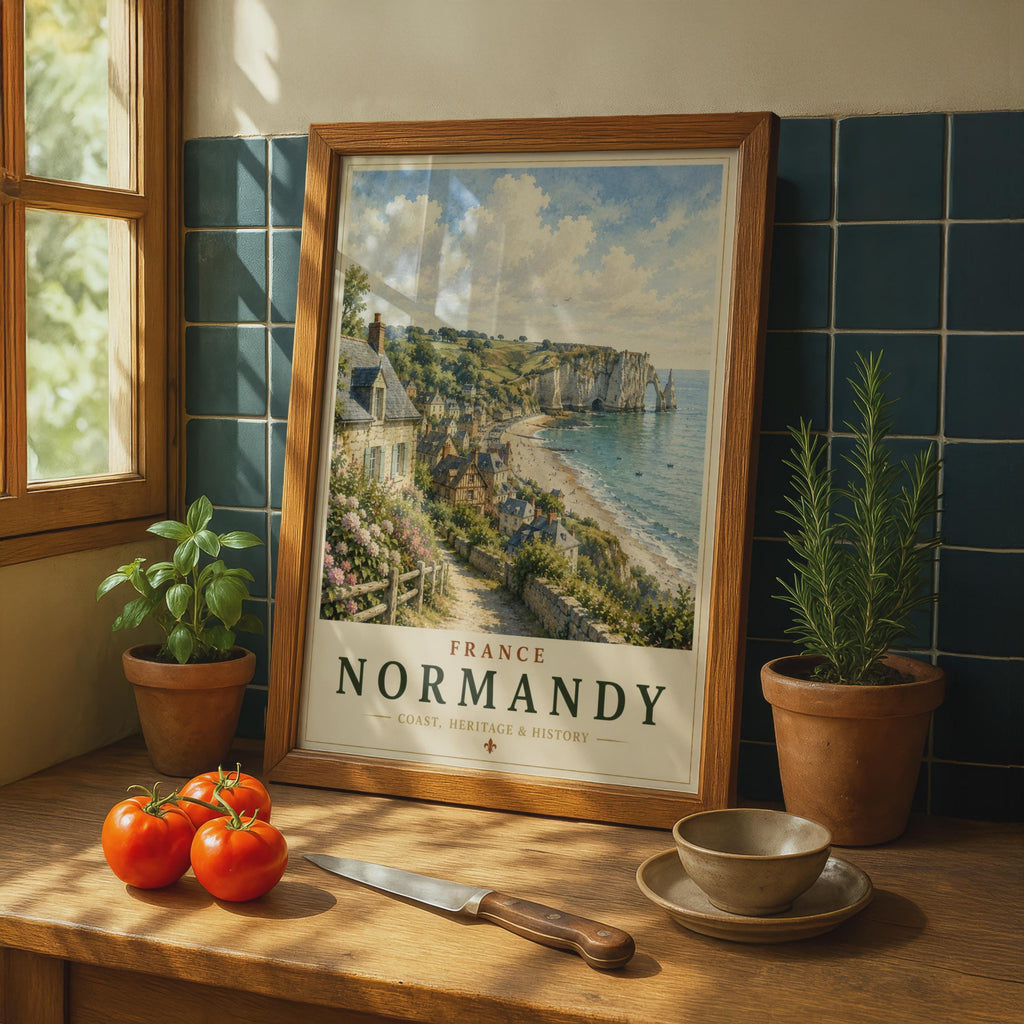 Normandy France Travel Poster, Vintage Coastal Wall Art, Etretat Cliffs, French Gift