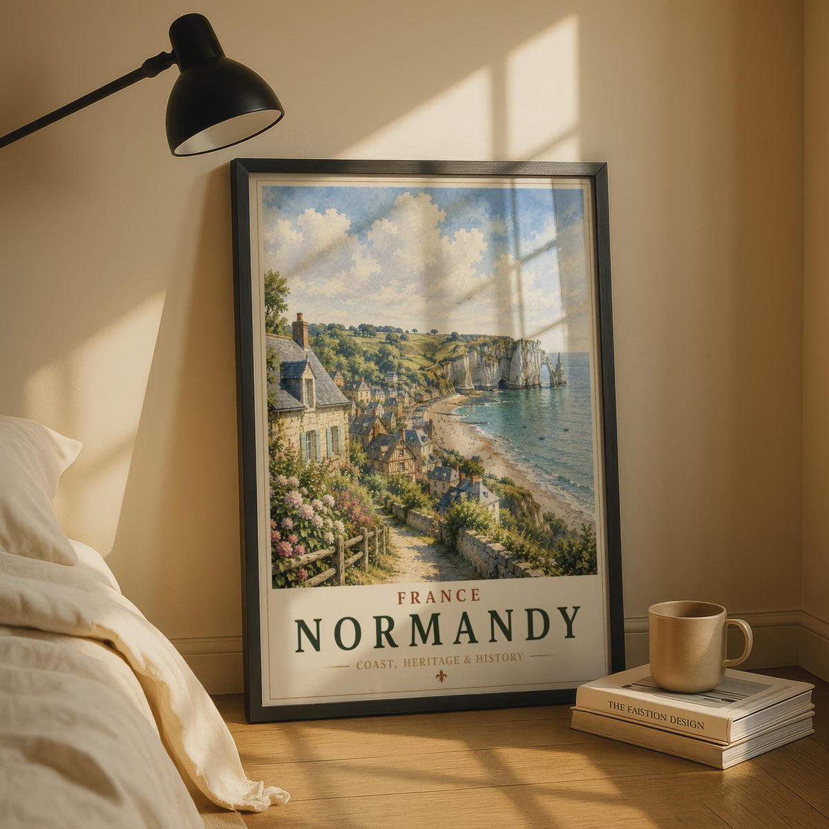 Normandy France Travel Poster, Vintage Coastal Wall Art, Etretat Cliffs, French Gift