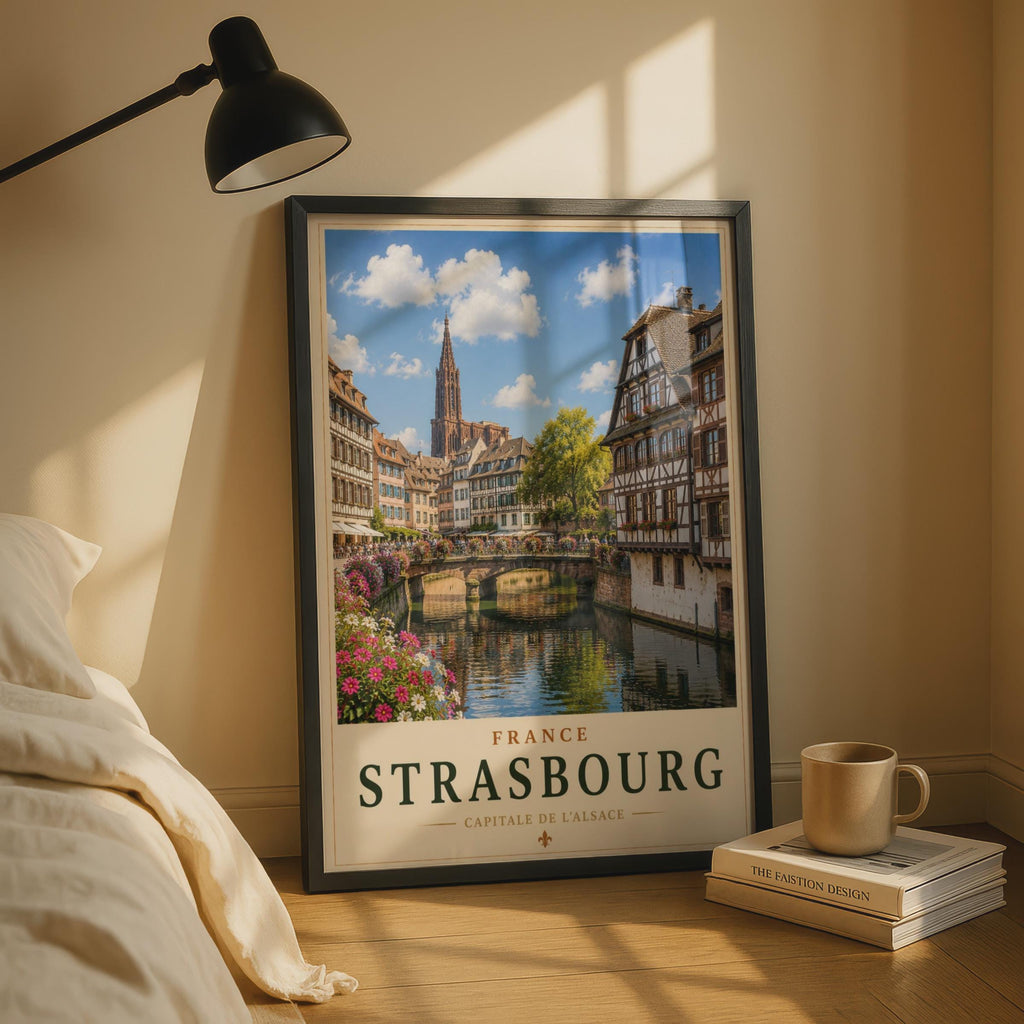 Strasbourg France Travel Poster, Alsace Canal Wall Art, French City Print, Vintage Style
