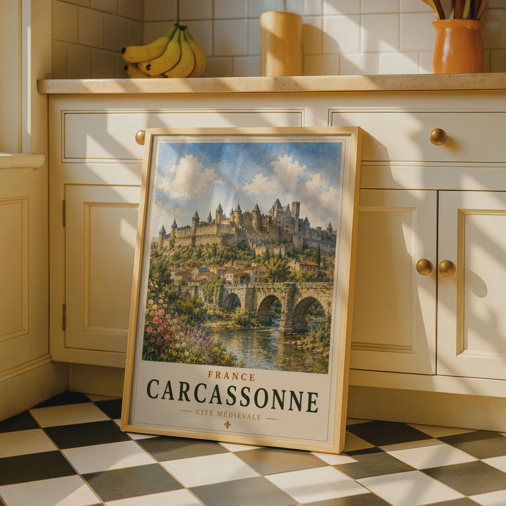 Carcassonne France Travel Poster, Medieval Castle Wall Art, French City Print