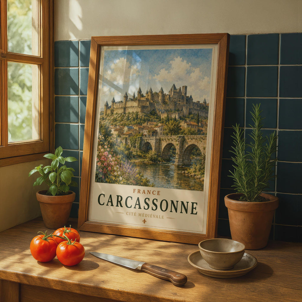 Carcassonne France Travel Poster, Medieval Castle Wall Art, French City Print