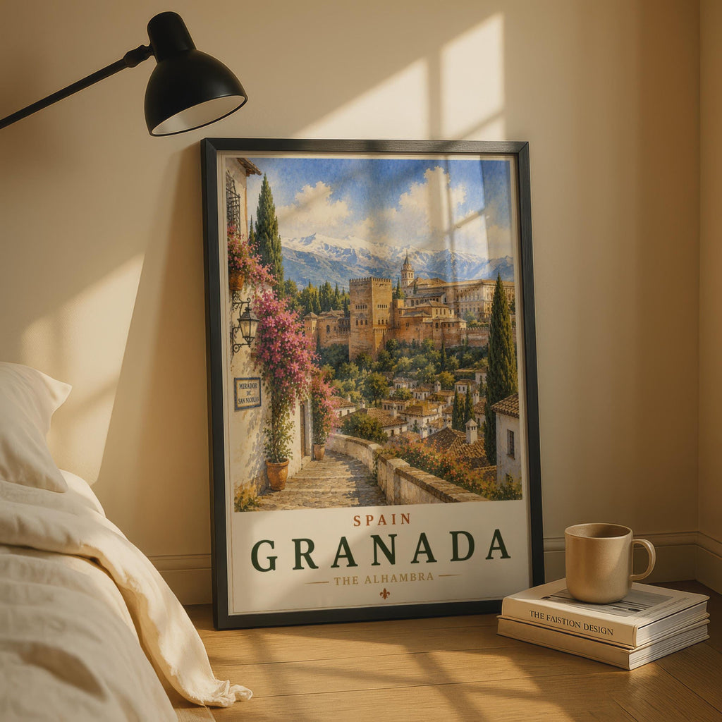 Granada Alhambra Spain Travel Poster, Mirador San Nicolas Watercolour Wall Art