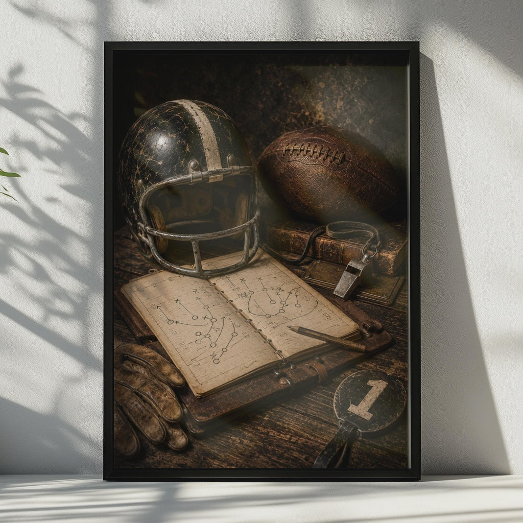 Vintage American Football Poster, Retro Gridiron Still Life, Sports Wall Art, Brown Sepia
