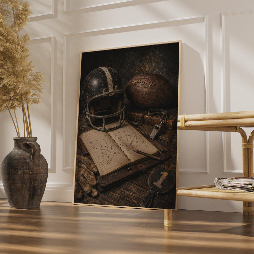 Vintage American Football Poster, Retro Gridiron Still Life, Sports Wall Art, Brown Sepia