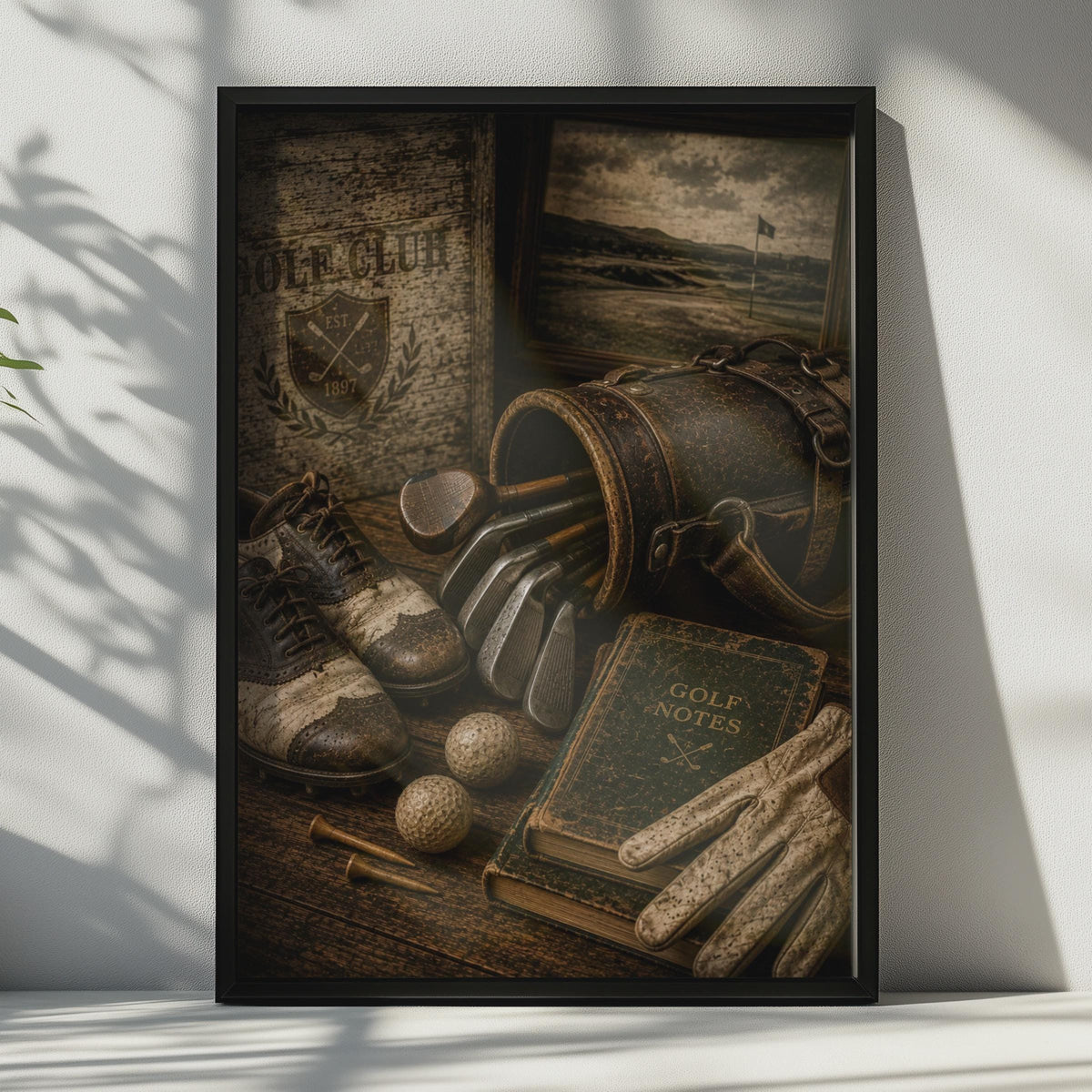 Vintage Golf Poster, Retro Golf Club Still Life Wall Art, Brown Sepia Sports Print
