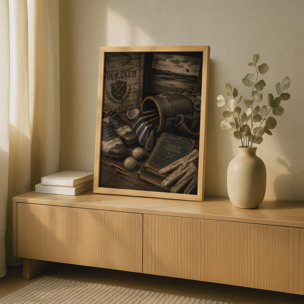 Vintage Golf Poster, Retro Golf Club Still Life Wall Art, Brown Sepia Sports Print
