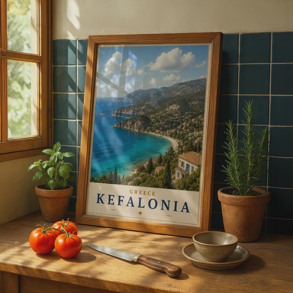 Kefalonia Greece Travel Poster, Greek Island Wall Art, Ionian Sea Coastal Print