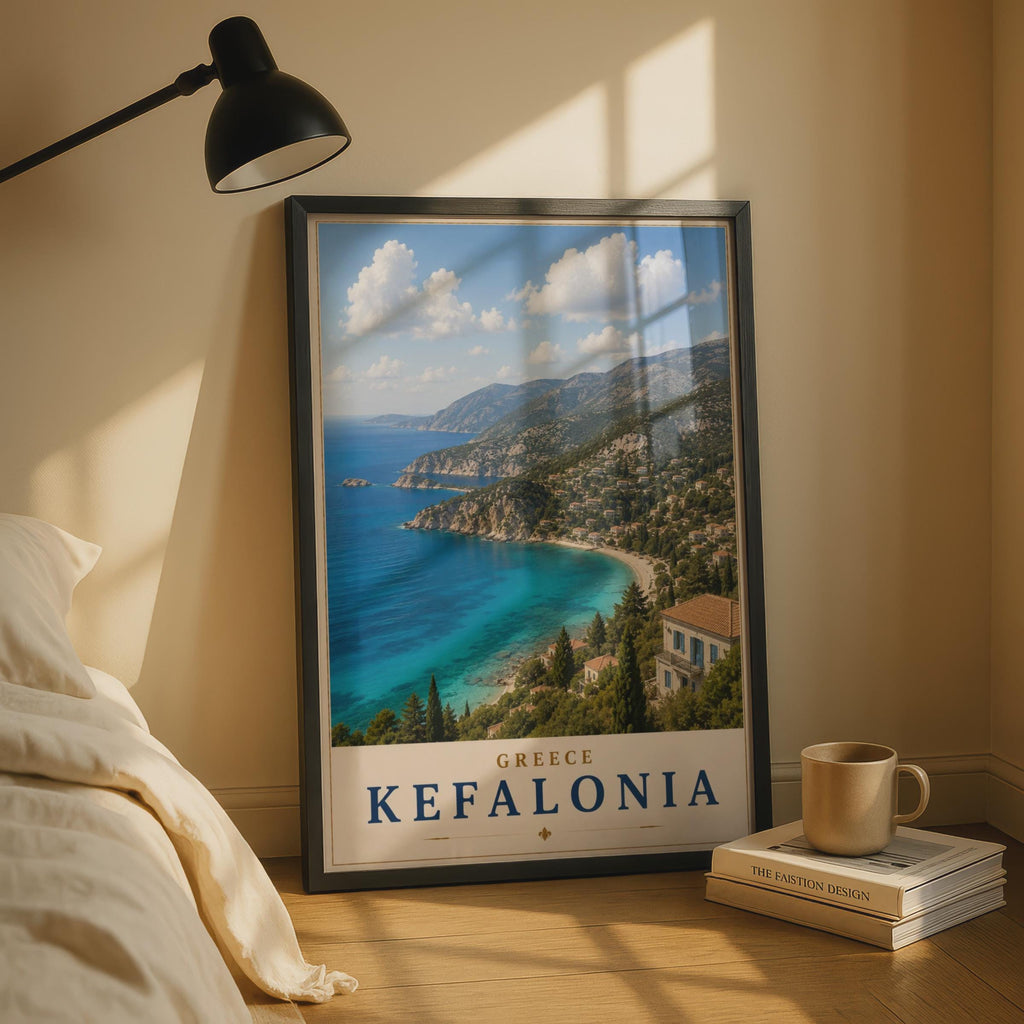 Kefalonia Greece Travel Poster, Greek Island Wall Art, Ionian Sea Coastal Print