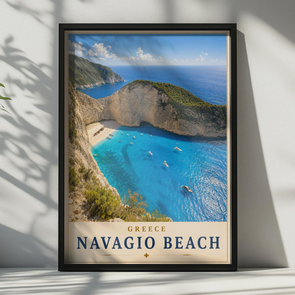 Navagio Beach Greece Travel Poster, Zakynthos Shipwreck Bay, Greek Island Wall Art