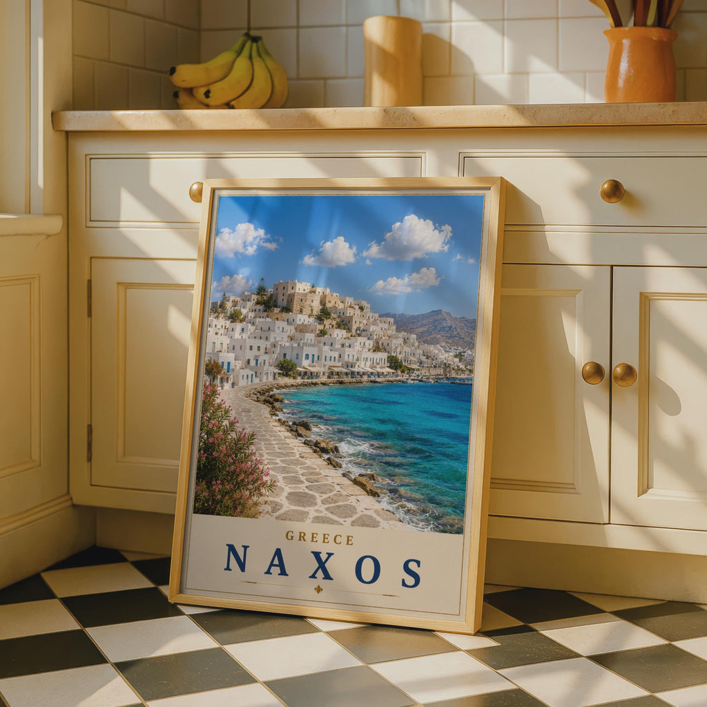 Naxos Greece Travel Poster, Greek Island Wall Art, Aegean Sea, Mediterranean Decor