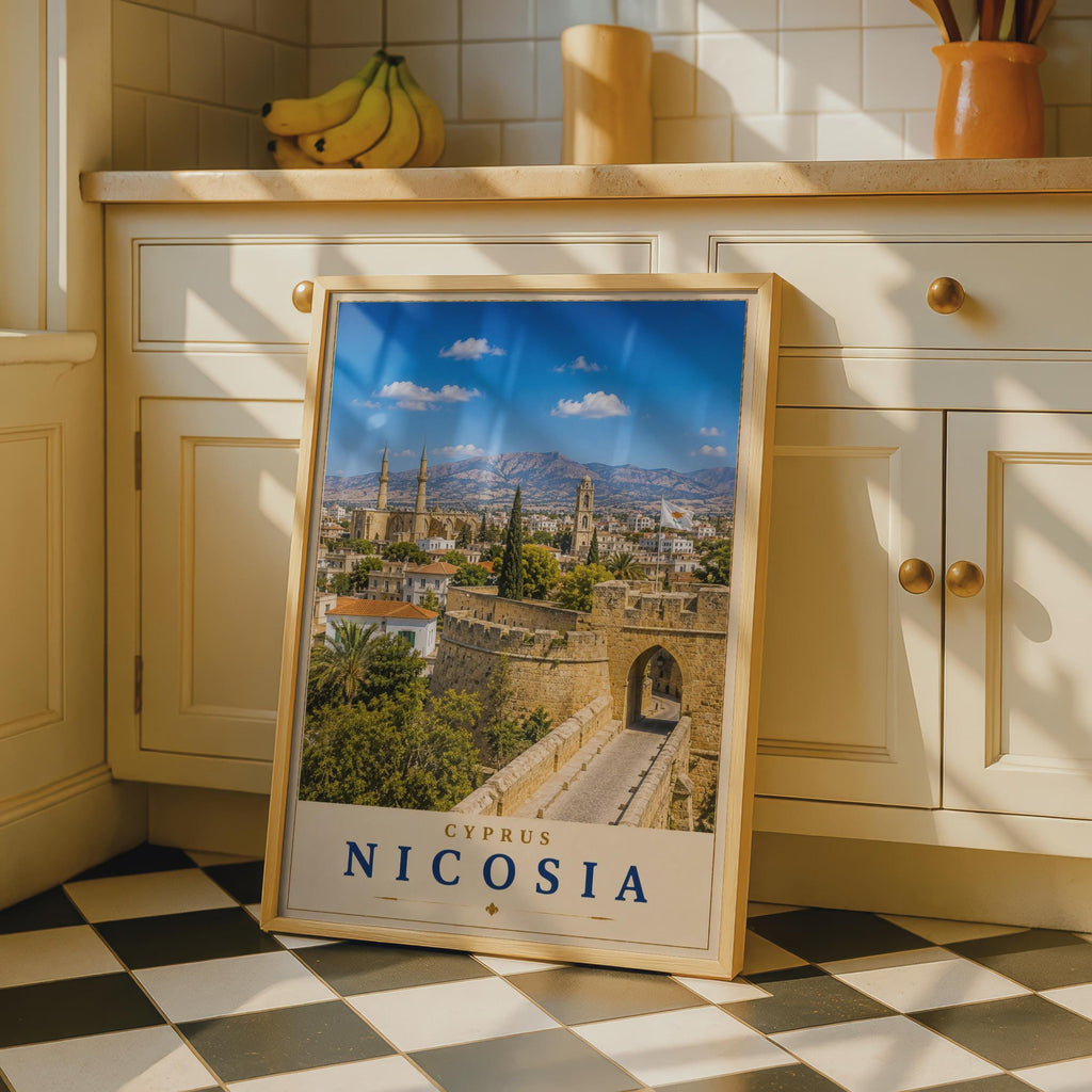 Nicosia Cyprus Travel Poster, Venetian Walls City View, Mediterranean Wall Art Print