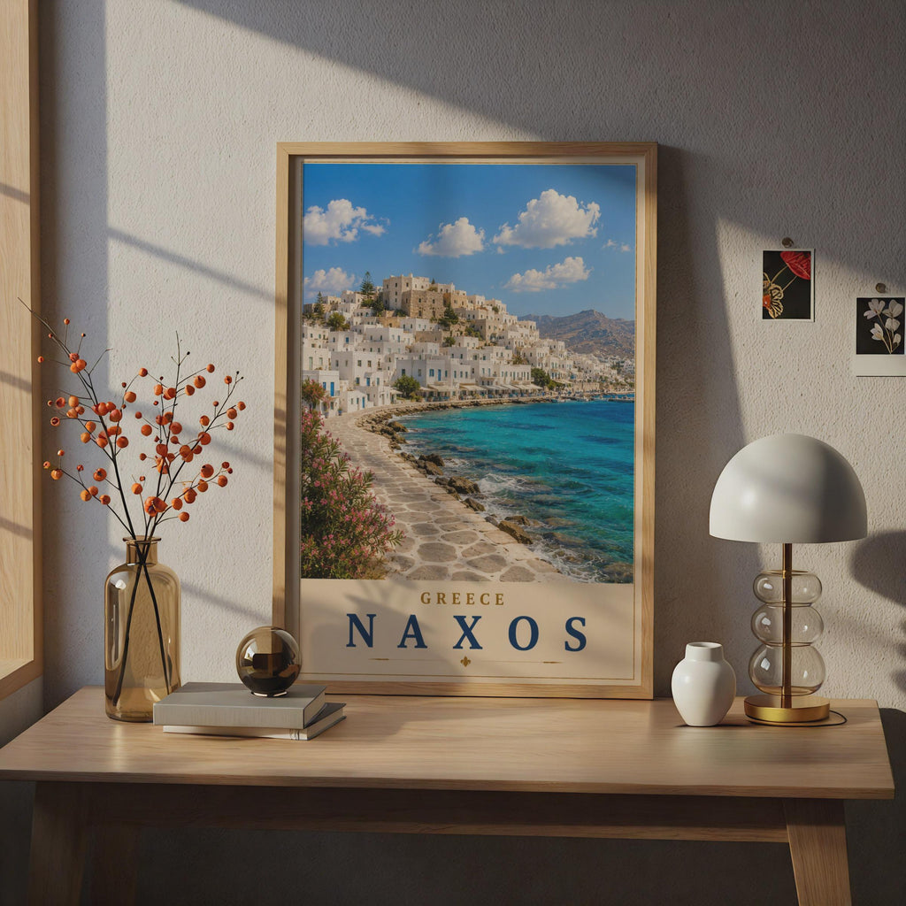Naxos Greece Travel Poster, Greek Island Wall Art, Aegean Sea, Mediterranean Decor