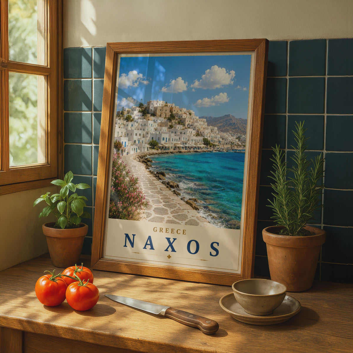 Naxos Greece Travel Poster, Greek Island Wall Art, Aegean Sea, Mediterranean Decor