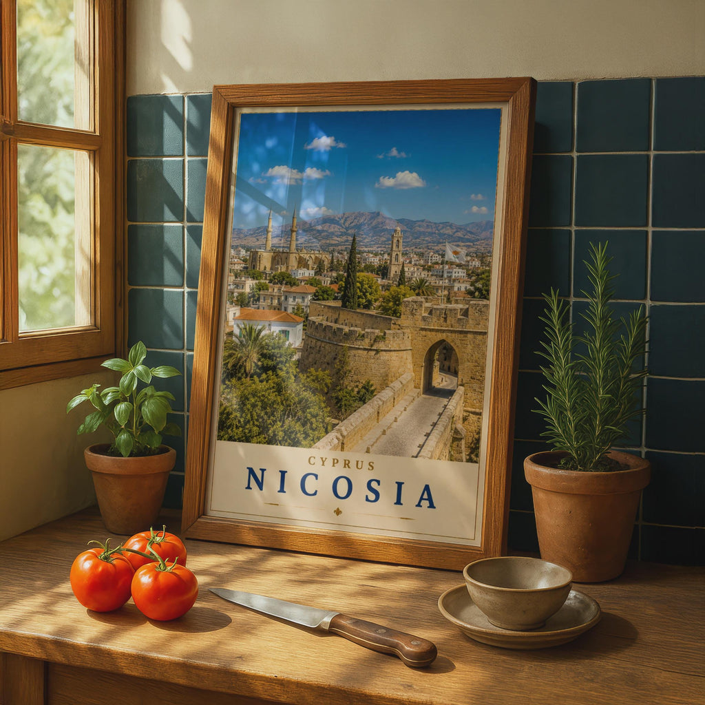 Nicosia Cyprus Travel Poster, Venetian Walls City View, Mediterranean Wall Art Print