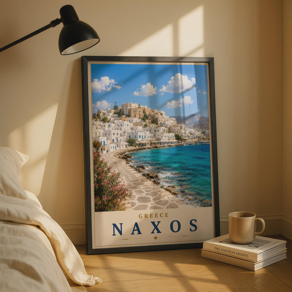 Naxos Greece Travel Poster, Greek Island Wall Art, Aegean Sea, Mediterranean Decor