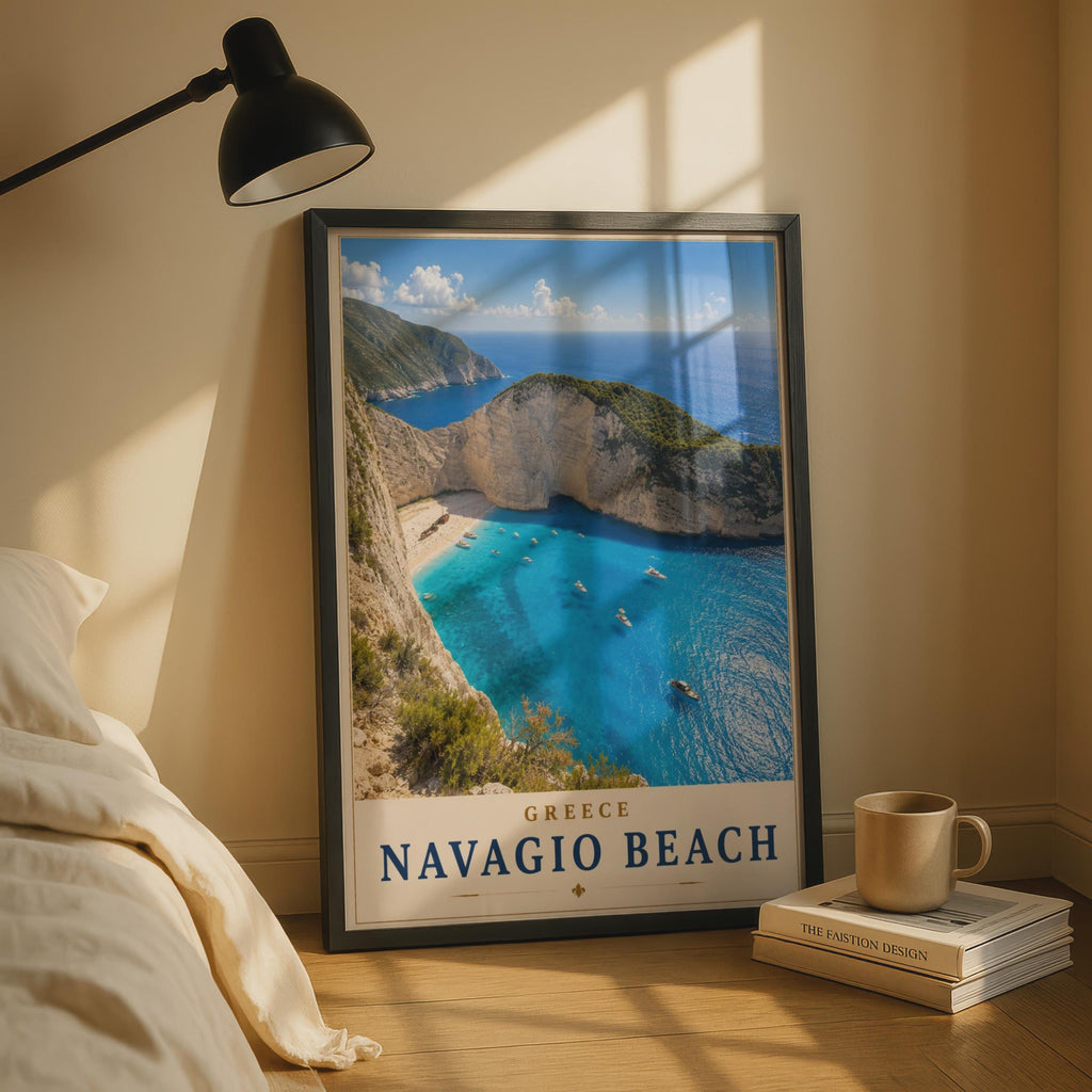 Navagio Beach Greece Travel Poster, Zakynthos Shipwreck Bay, Greek Island Wall Art