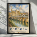 Cordoba Spain Travel Poster, Mezquita Roman Bridge Watercolour Wall Art, Andalusia