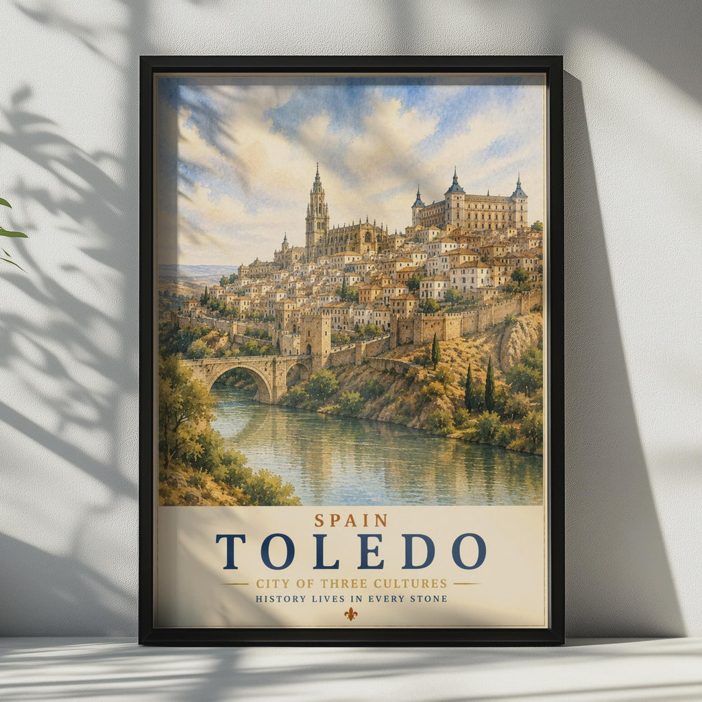 Toledo Spain Travel Poster, Watercolour City Wall Art, Vintage Spanish City Print, Historic Europe