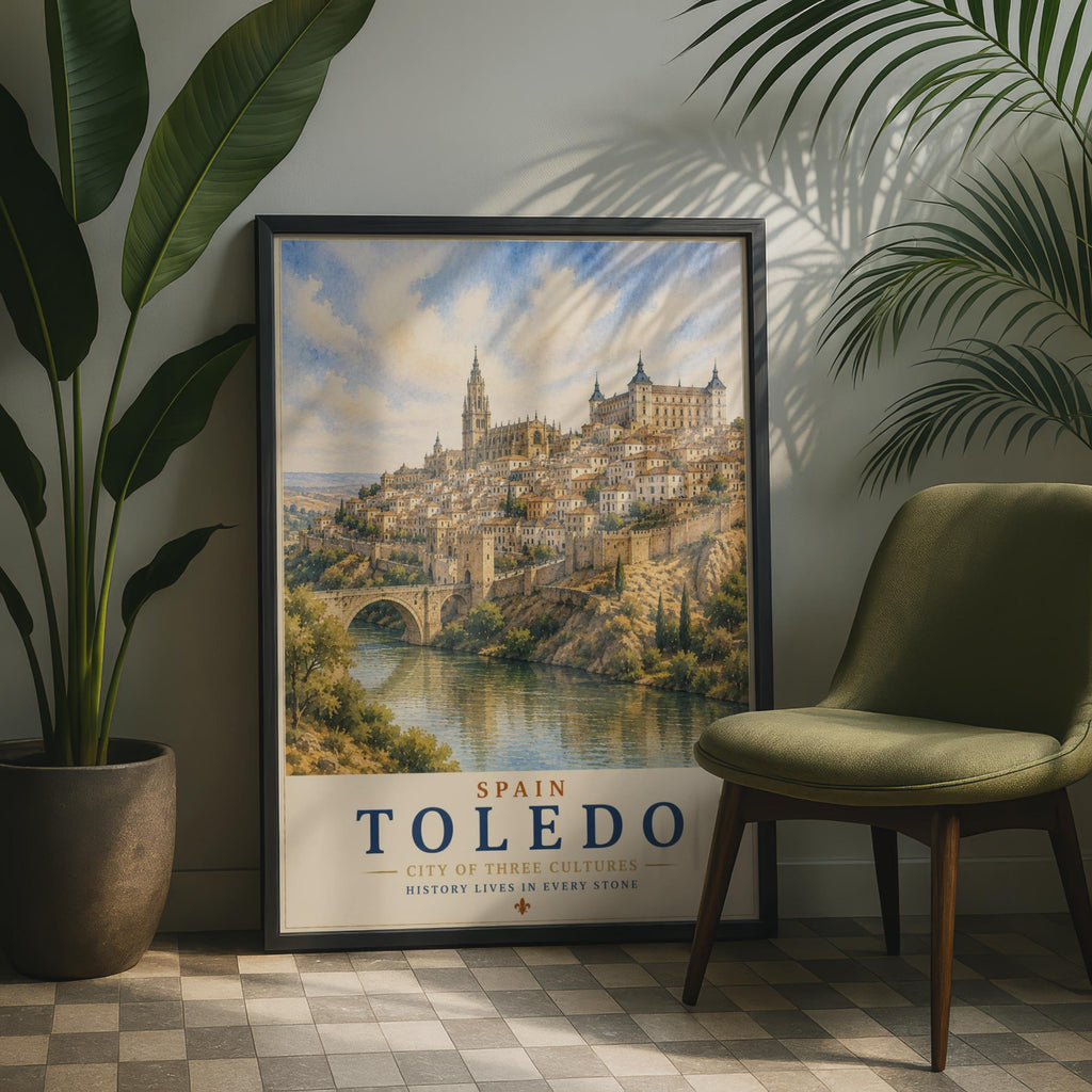 Toledo Spain Travel Poster, Watercolour City Wall Art, Vintage Spanish City Print, Historic Europe