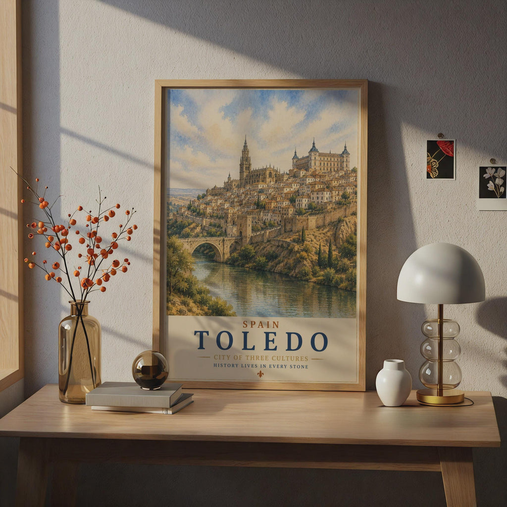 Toledo Spain Travel Poster, Watercolour City Wall Art, Vintage Spanish City Print, Historic Europe
