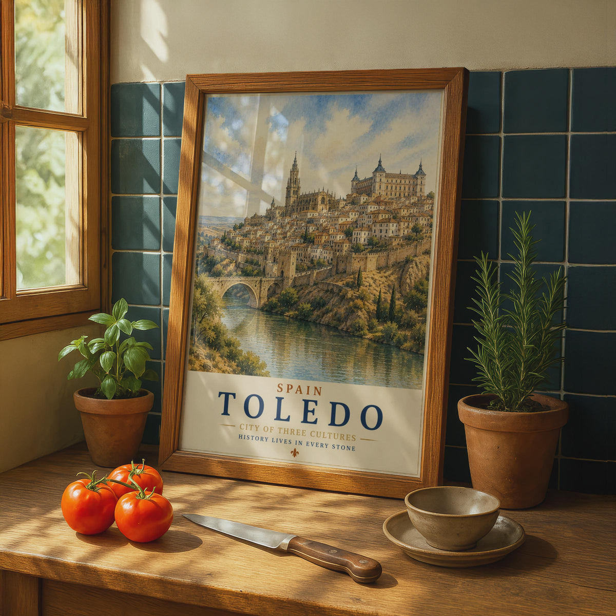 Toledo Spain Travel Poster, Watercolour City Wall Art, Vintage Spanish City Print, Historic Europe