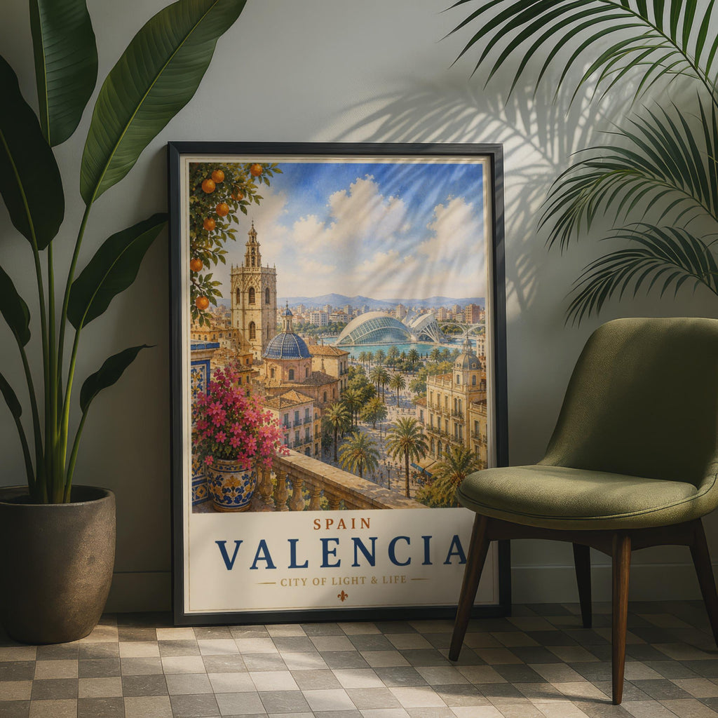 Valencia Spain Travel Poster, City of Arts Sciences Wall Art, Vintage Spanish City Print