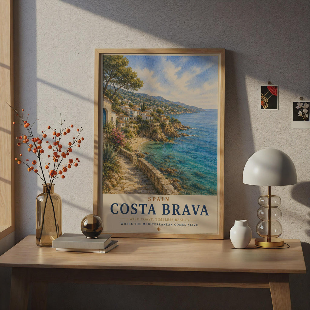 Costa Brava Spain Travel Poster, Mediterranean Coastal Wall Art, Vintage Style Print