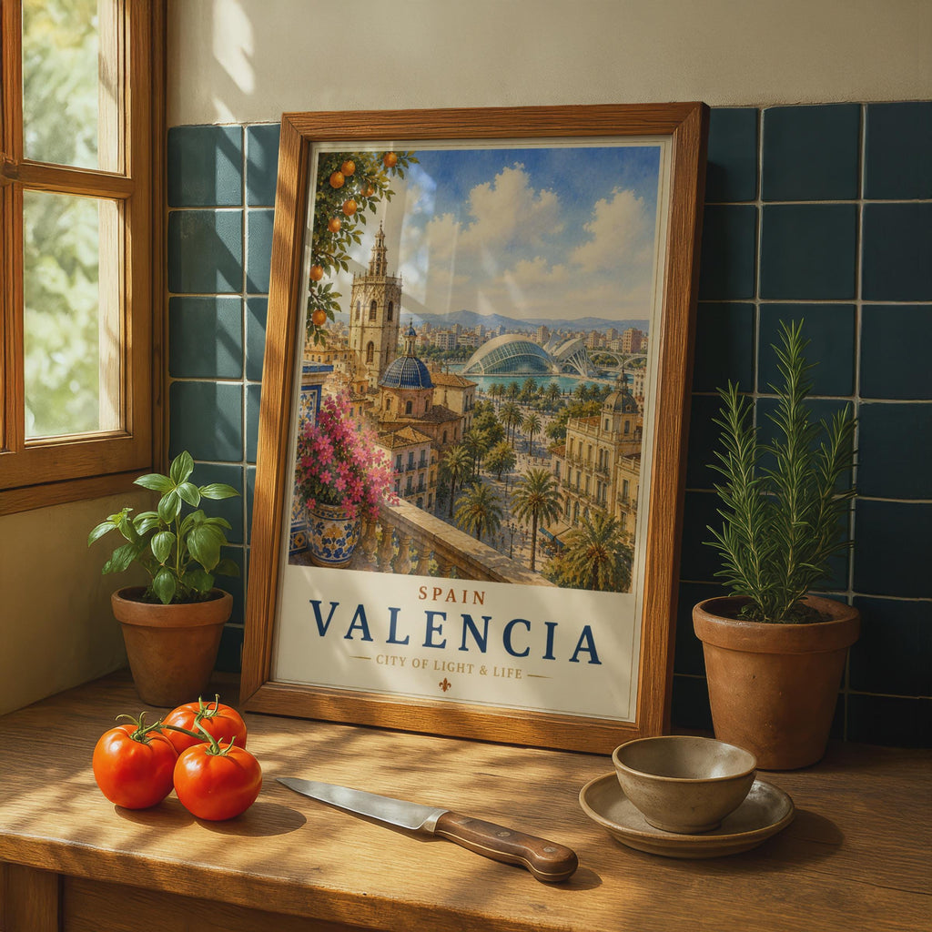 Valencia Spain Travel Poster, City of Arts Sciences Wall Art, Vintage Spanish City Print