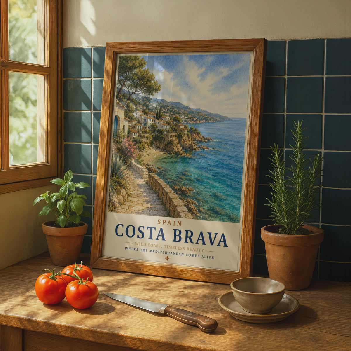 Costa Brava Spain Travel Poster, Mediterranean Coastal Wall Art, Vintage Style Print