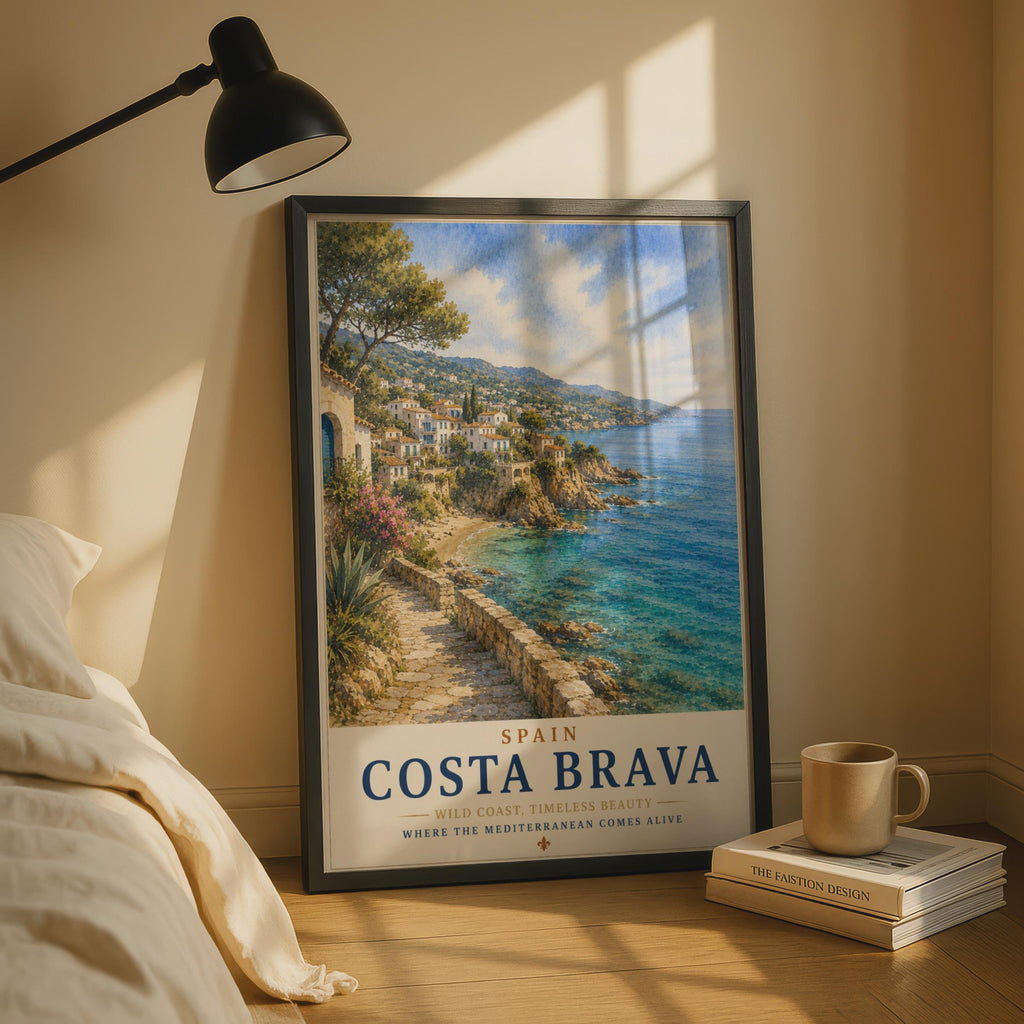 Costa Brava Spain Travel Poster, Mediterranean Coastal Wall Art, Vintage Style Print