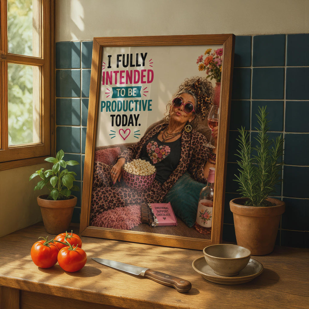 Funny Lazy Day Poster, Productive Today Humour Wall Art, Sassy Older Woman Gift Print