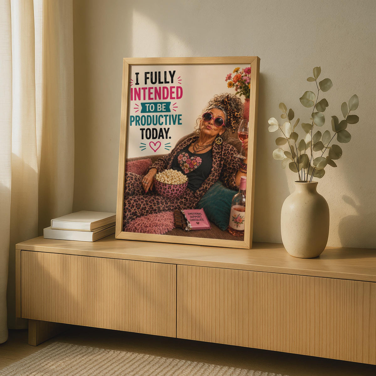 Funny Lazy Day Poster, Productive Today Humour Wall Art, Sassy Older Woman Gift Print