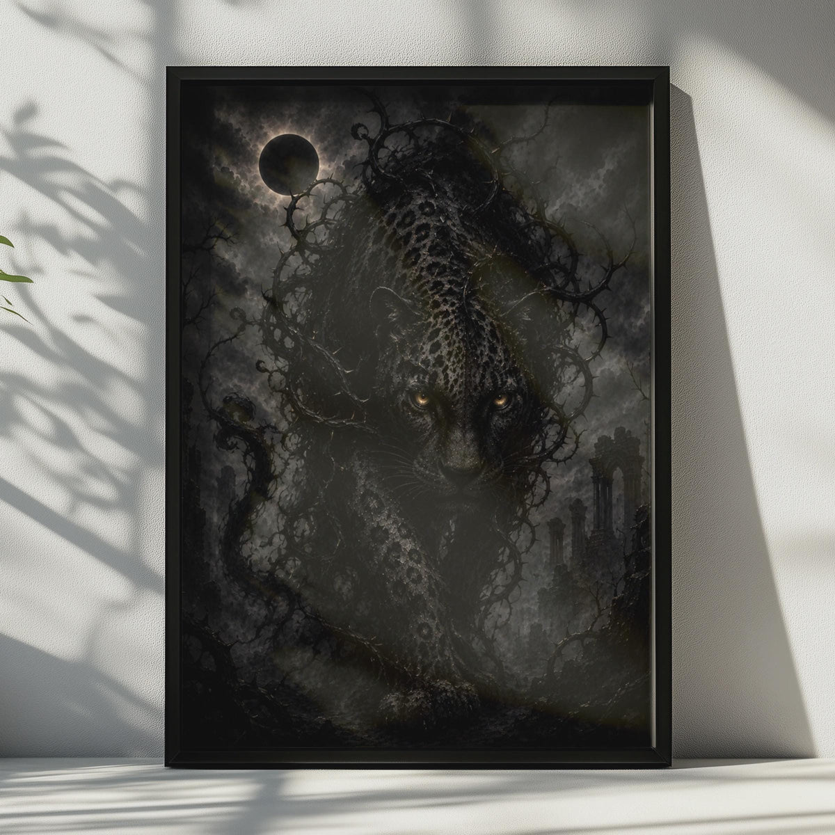Gothic Black Panther Poster, Dark Fantasy Animal Wall Art, Goth Eclipse Print