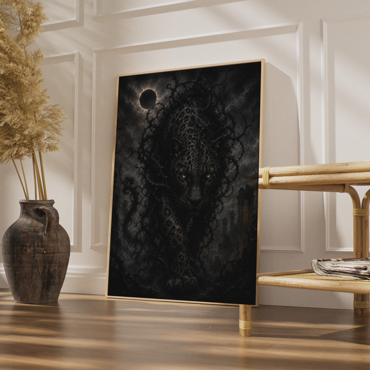 Gothic Black Panther Poster, Dark Fantasy Animal Wall Art, Goth Eclipse Print