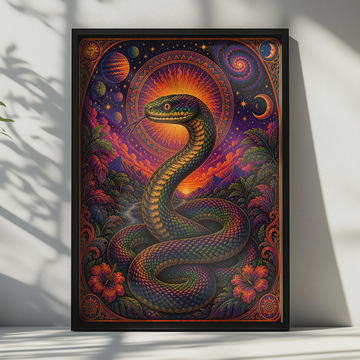 Psychedelic Snake Poster, Cosmic Serpent Wall Art, Celestial Mandala, Mystical Boho Print