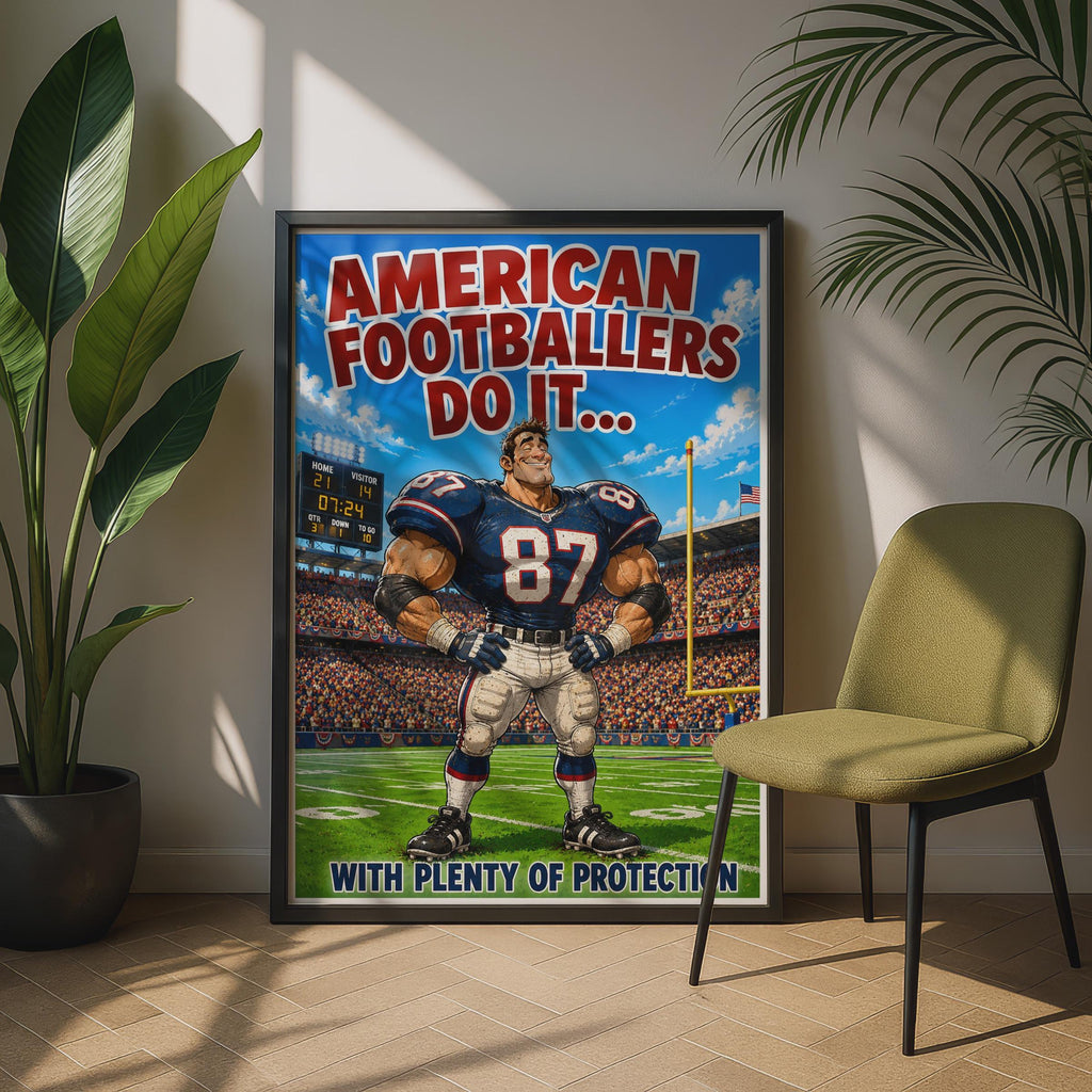 American Football Funny Sports Poster, Humour  Wall Art, Comic Style Print