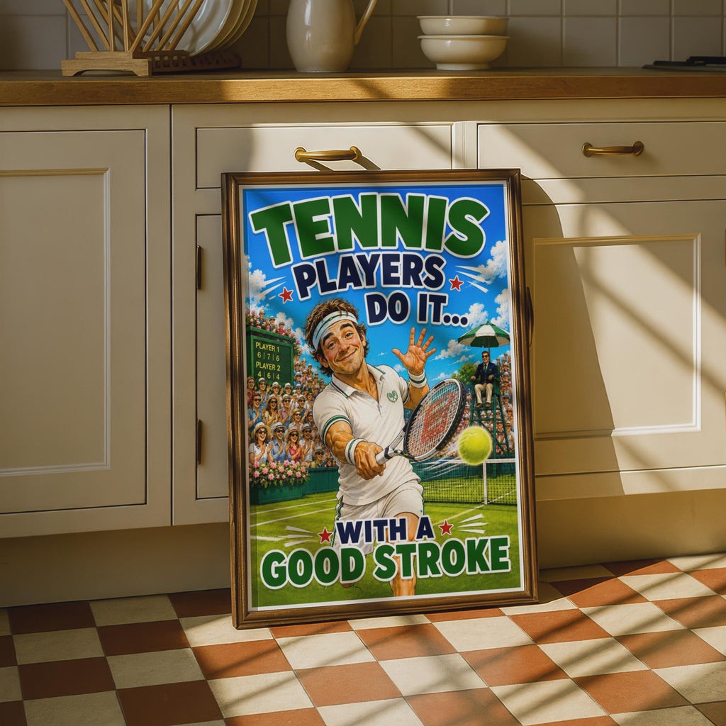 Tennis Players Do It With a Good Stroke, Funny Tennis Poster, Sport Humour Wall Art