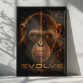 Evolve Chimpanzee Poster, Digital Geometric Ape Wall Art, Dark Sci-Fi Animal Print