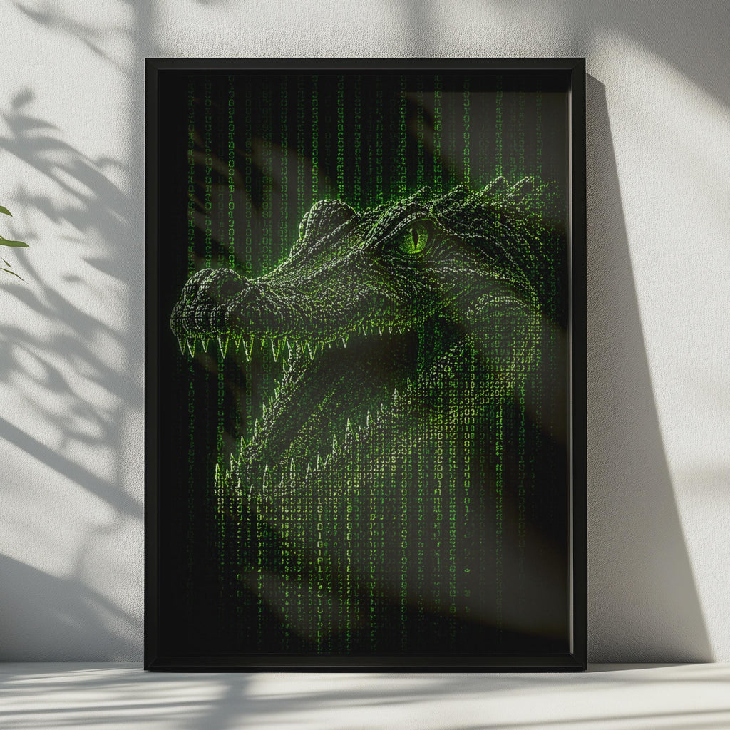 Crocodile Binary Code Poster, Green Matrix Reptile Wall Art (Digital Print)