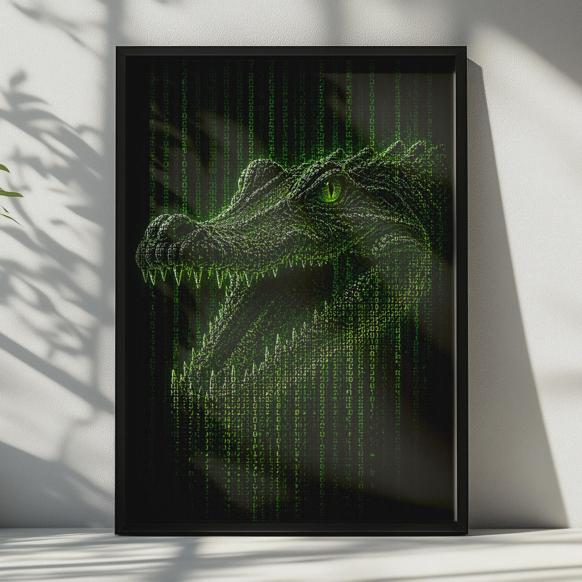 Crocodile Binary Code Poster, Green Matrix Reptile Wall Art (Digital Print)
