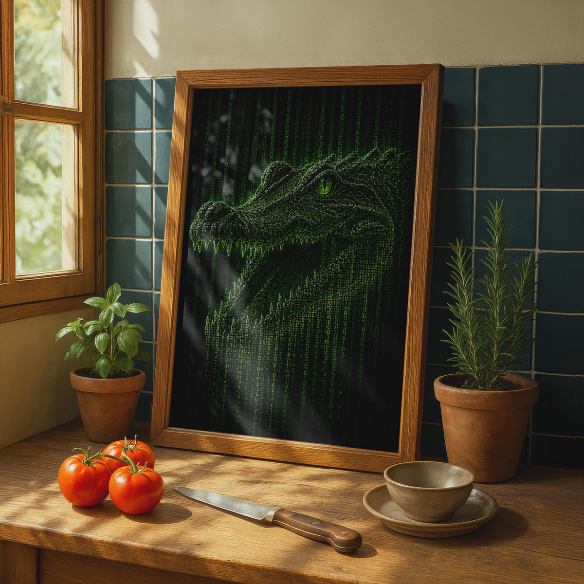 Crocodile Binary Code Poster, Green Matrix Reptile Wall Art (Digital Print)