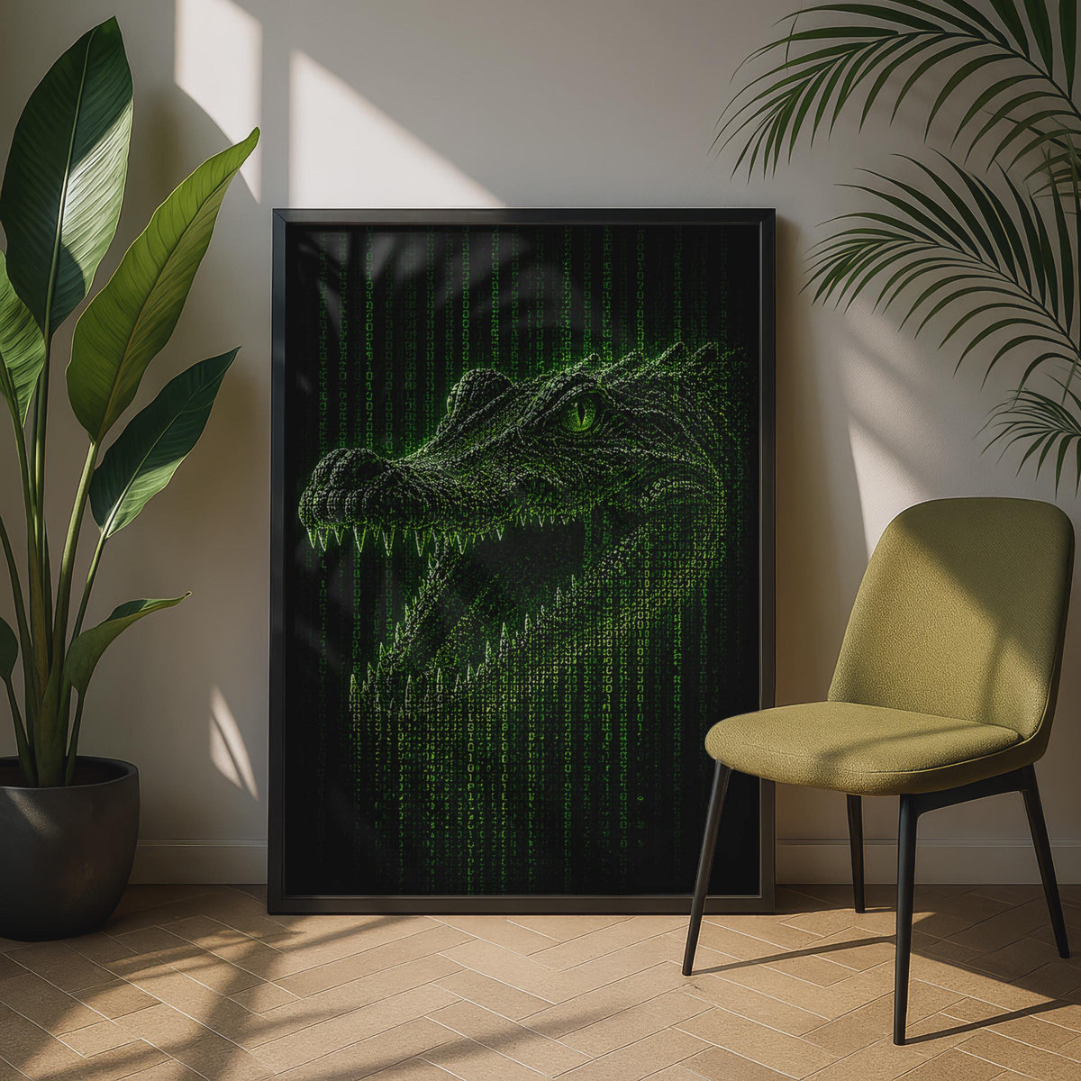 Crocodile Binary Code Poster, Green Matrix Reptile Wall Art (Digital Print)