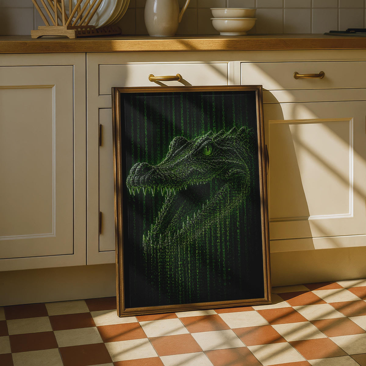 Crocodile Binary Code Poster, Green Matrix Reptile Wall Art (Digital Print)