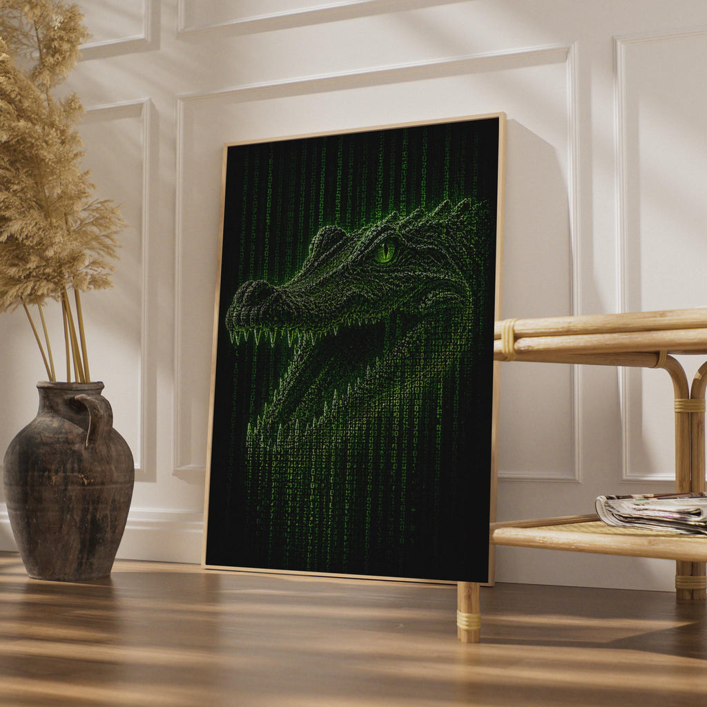 Crocodile Binary Code Poster, Green Matrix Reptile Wall Art (Digital Print)