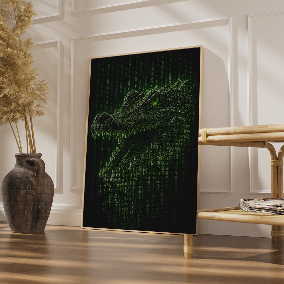 Crocodile Binary Code Poster, Green Matrix Reptile Wall Art (Digital Print)
