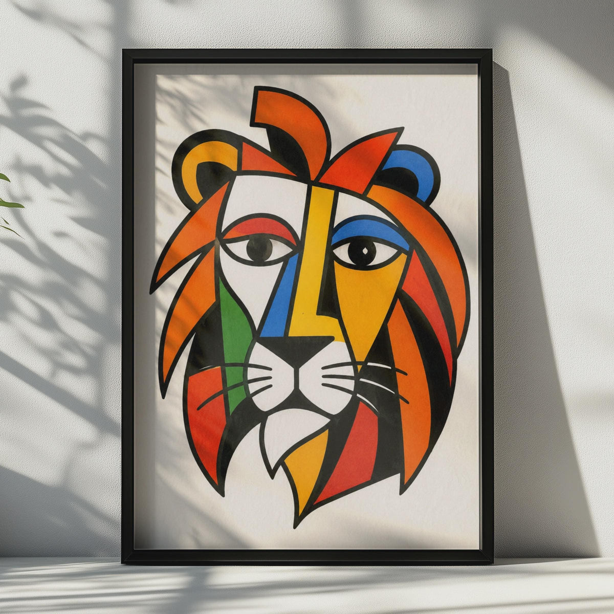 Cubist Lion Poster, Bold Abstract Animal Wall Art, Modern Living Room Print